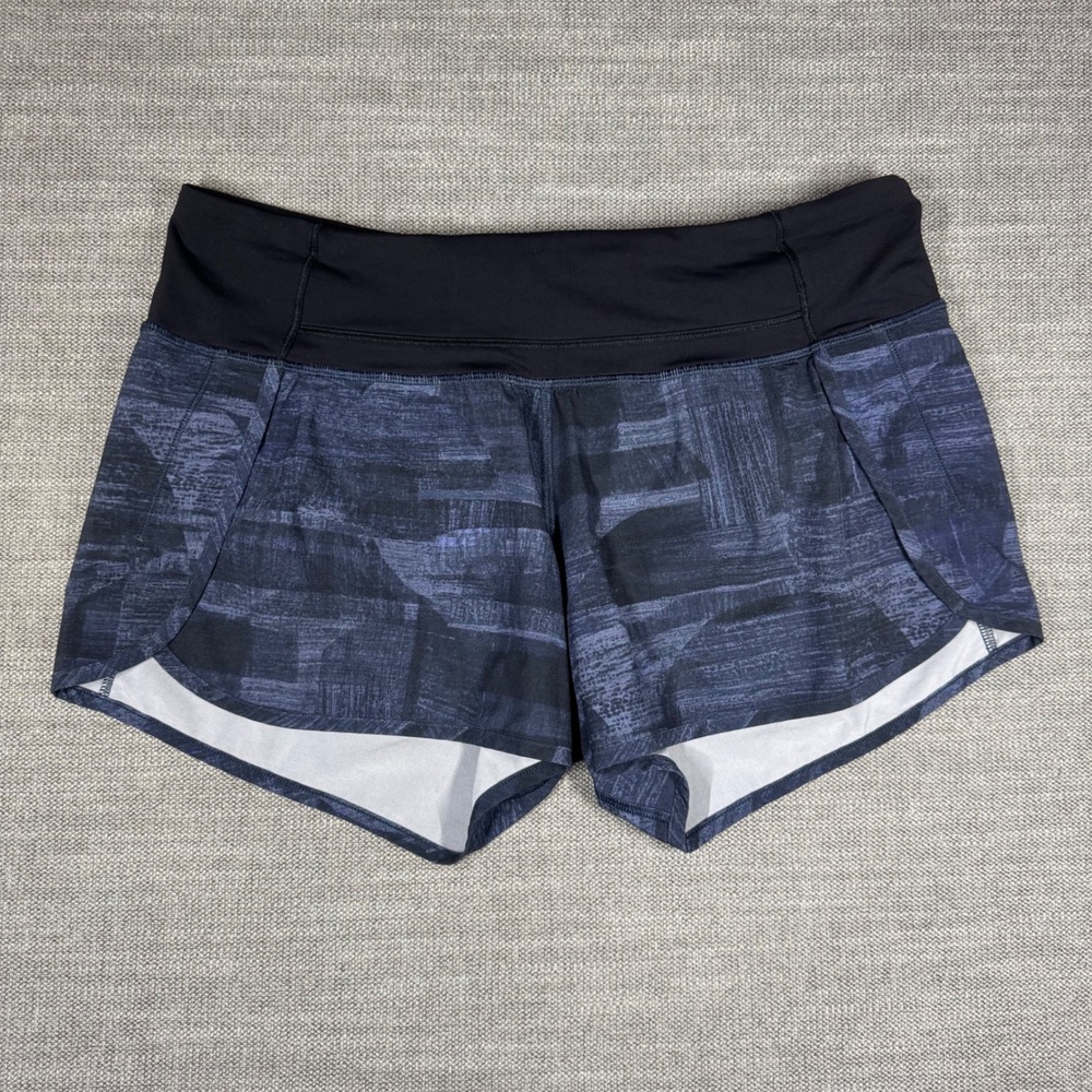 Lululemon Run Times Short 4 Blue Black Abstract Print Running Shorts Womens 8